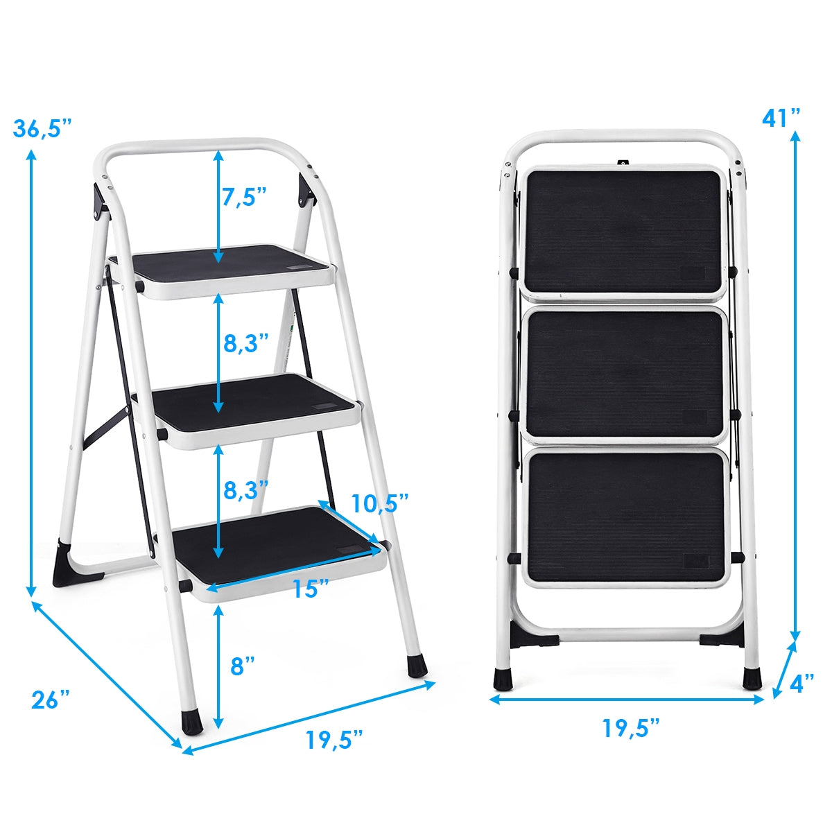 Folding 3-Step Ladder with Handgrip and Anti-Slip PlatformÂ