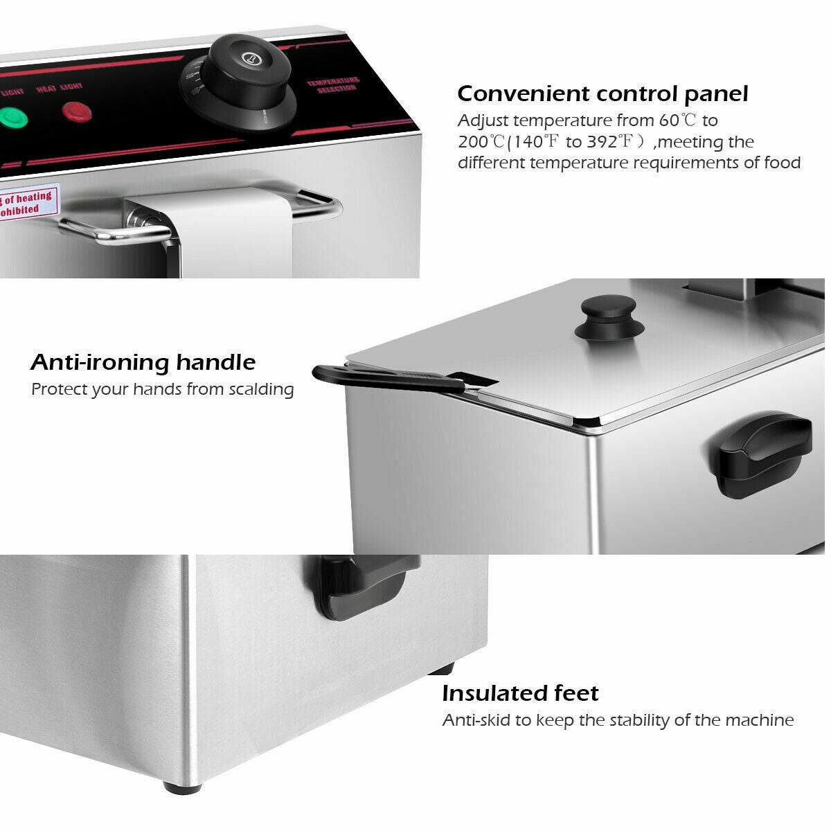1700W Single Electric Deep Fryer with Basket Scoop UnitÂ