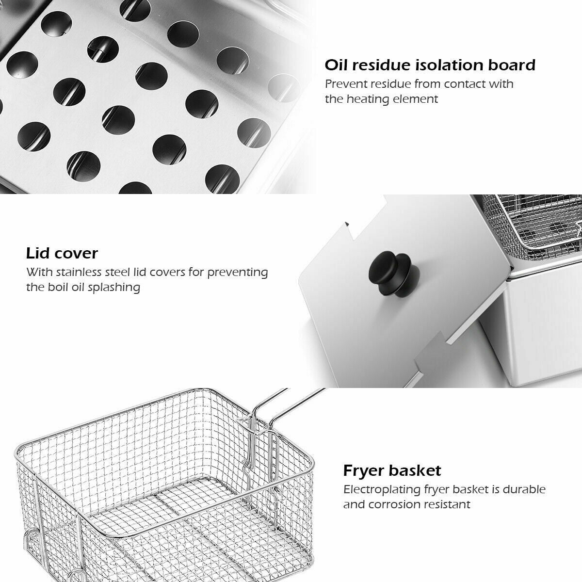 1700W Single Electric Deep Fryer with Basket Scoop UnitÂ