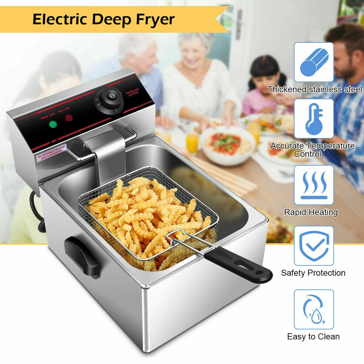 1700W Single Electric Deep Fryer with Basket Scoop UnitÂ