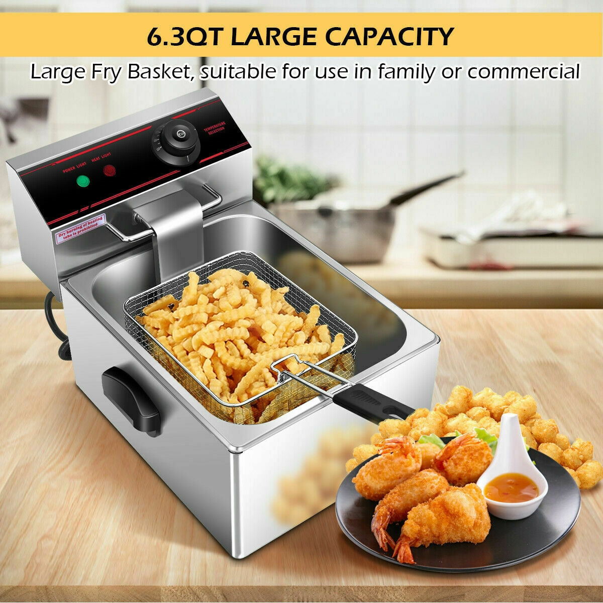 1700W Single Electric Deep Fryer with Basket Scoop UnitÂ