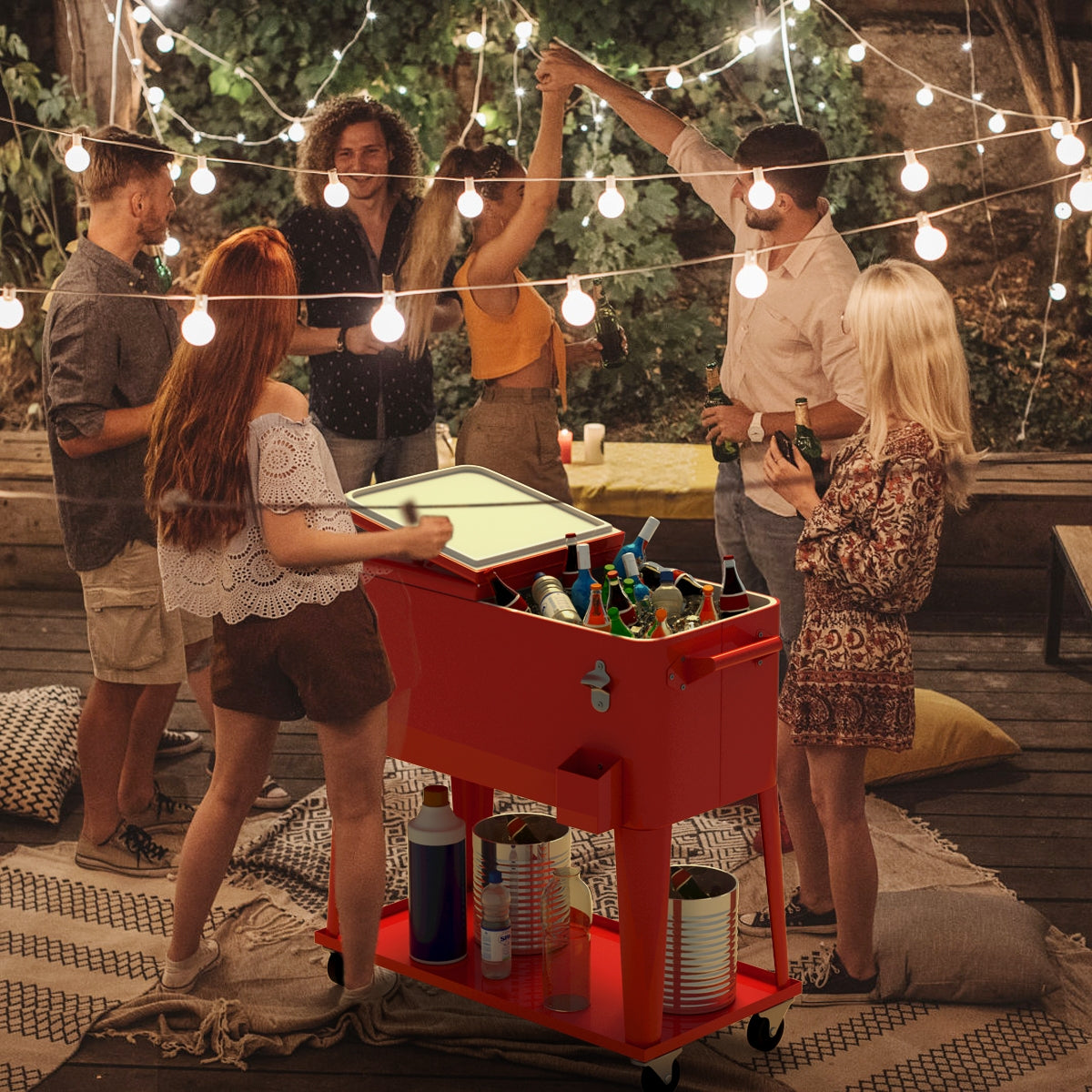 80 Quart Outdoor Patio Rolling Steel Construction CoolerÂ