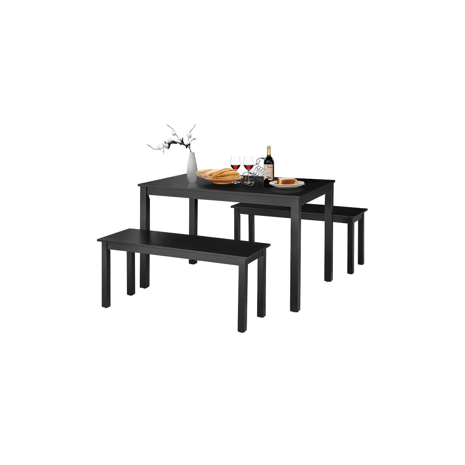 3 Pieces Modern Studio Collection Table Dining Set-Black