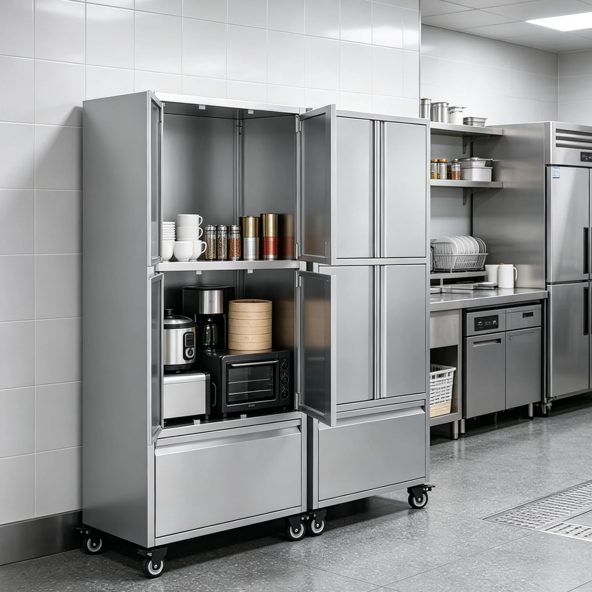 YODOLLA 58.3" Stainless Steel Storage Cabinet with Drawer & Locking Casters