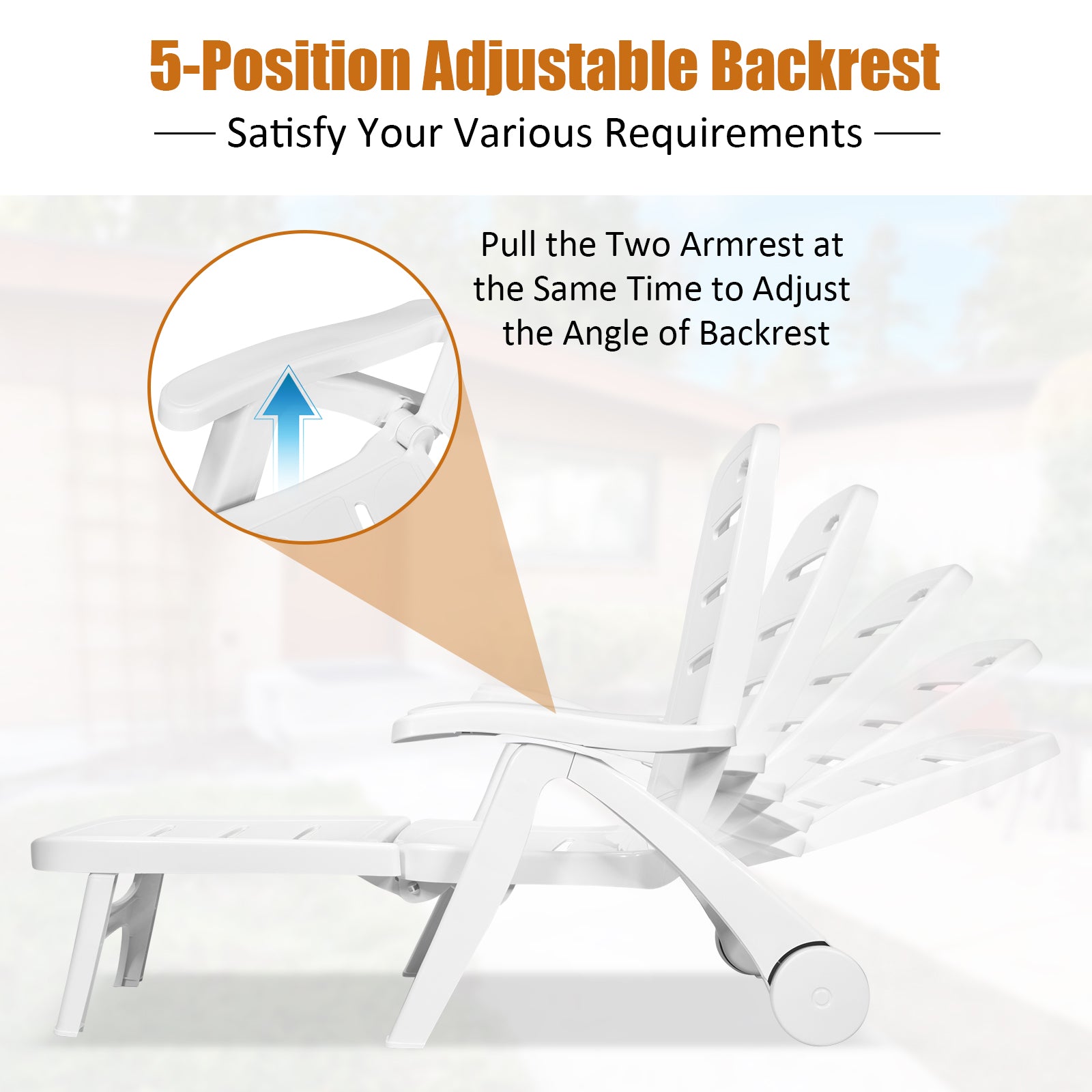 5 Position Adjustable Patio Recliner Chair with WheelsÂ