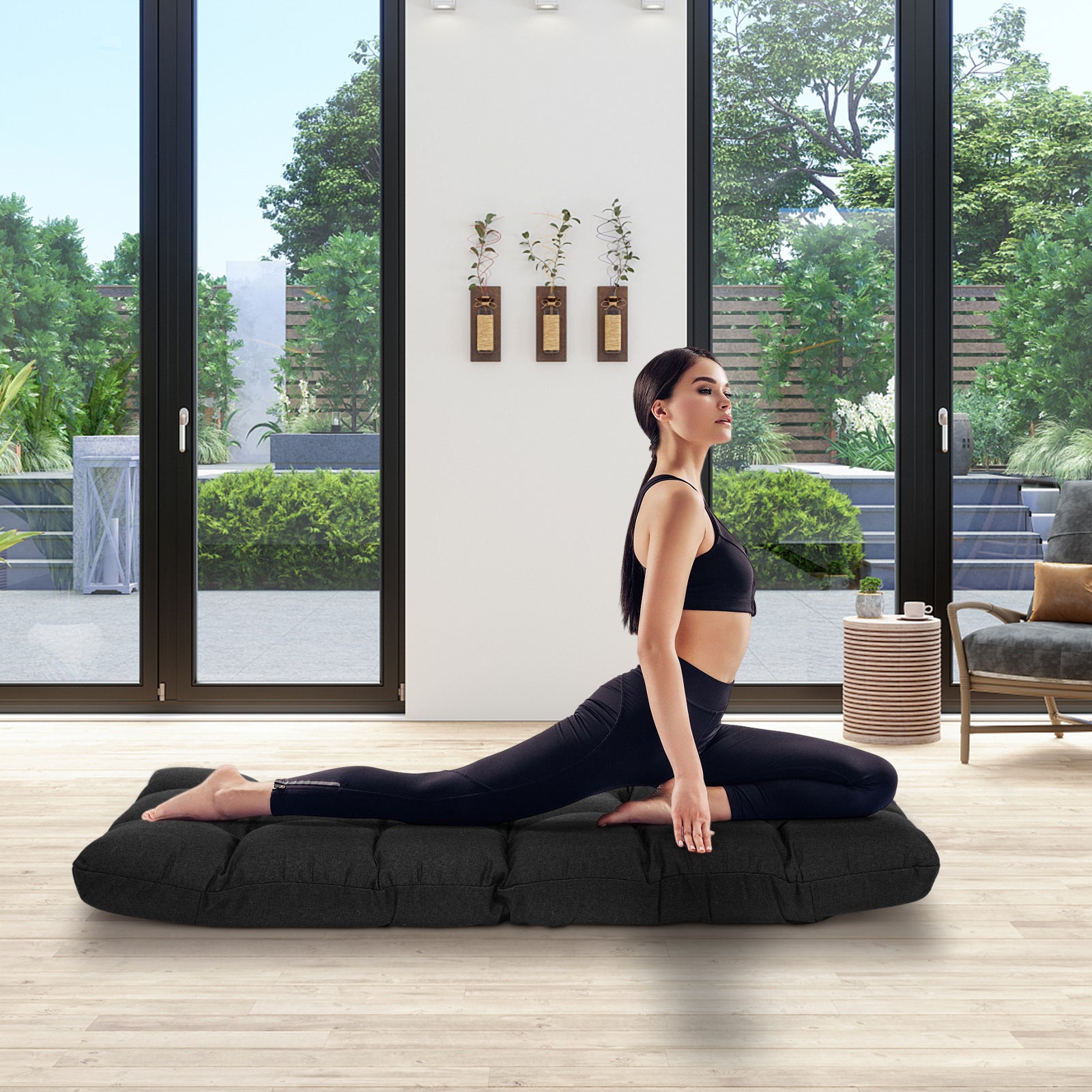 14-Position Adjustable Folding Lazy Gaming Sofa-BlackÂ