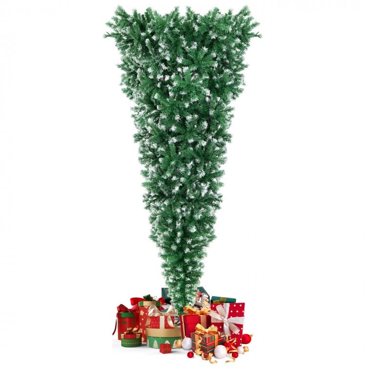 7.5 Feet Pre-Lit Snowy Upside Down Christmas Tree 1100 Tips