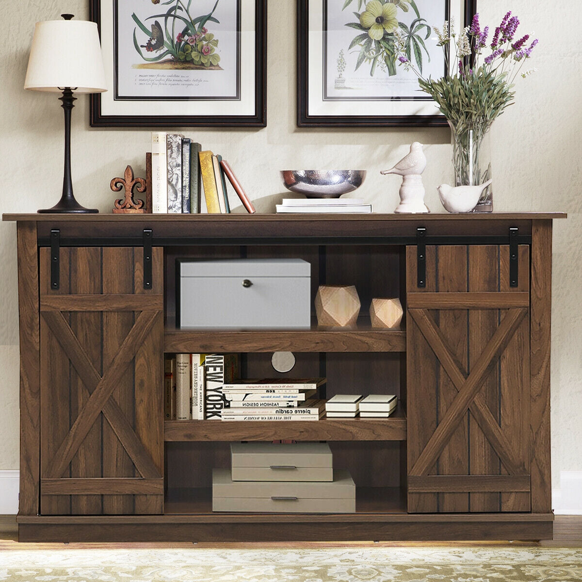 Sliding Barn TV Stand Console Table-BrownÂ