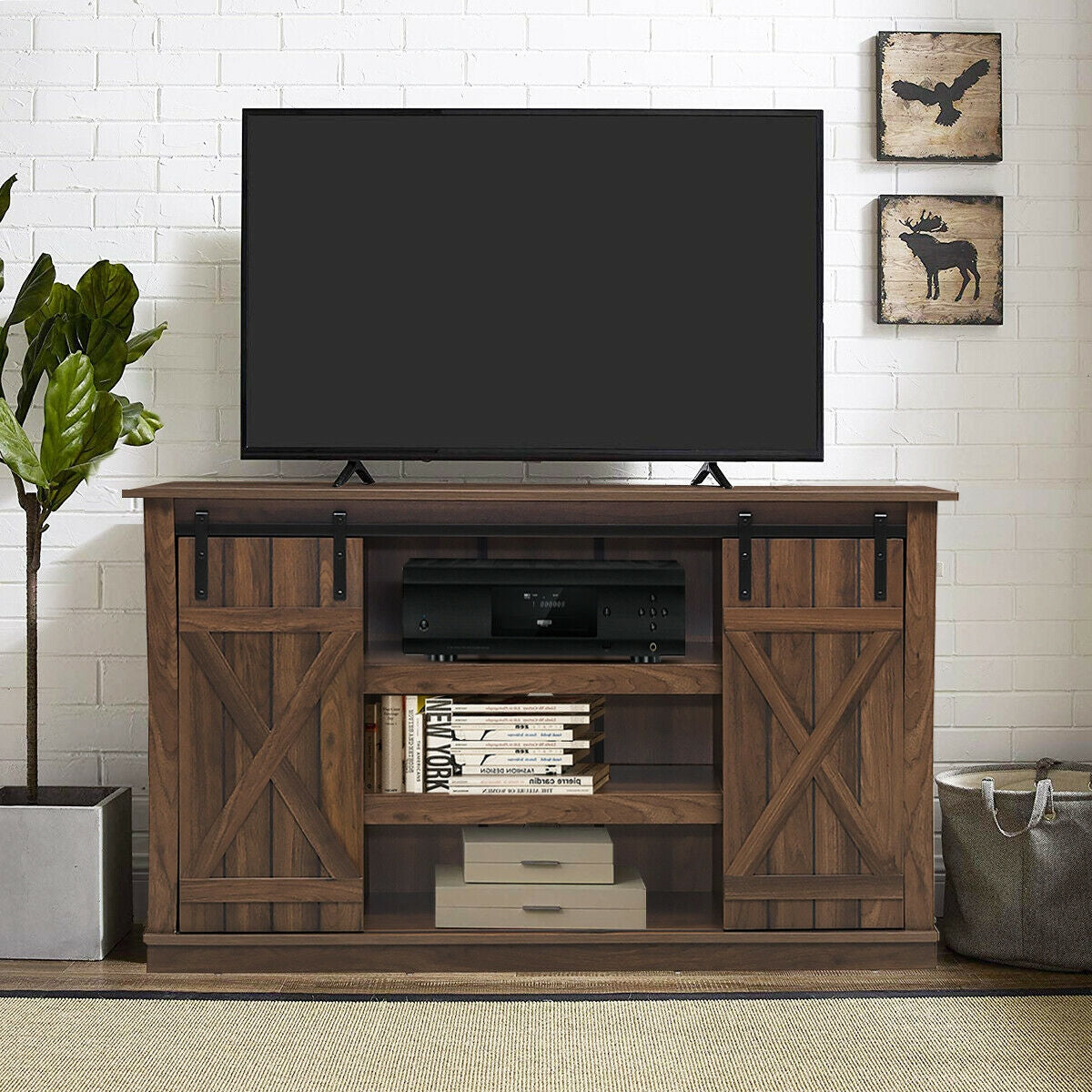 Sliding Barn TV Stand Console Table-BrownÂ