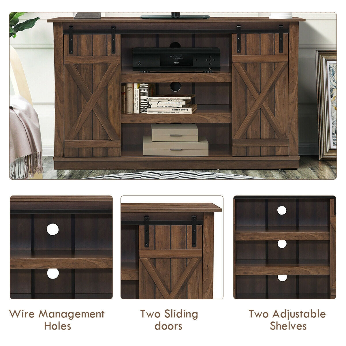 Sliding Barn TV Stand Console Table-BrownÂ