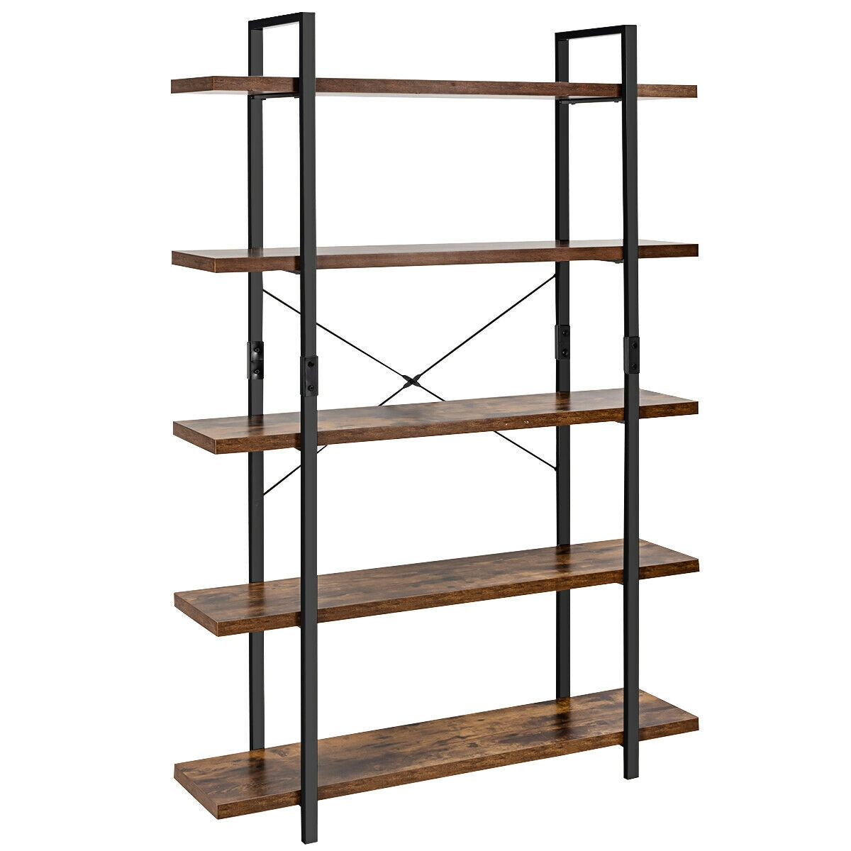 3/5 Tiers Industrial Bookcase with Metal Frame for Home Office-5-TierÂ