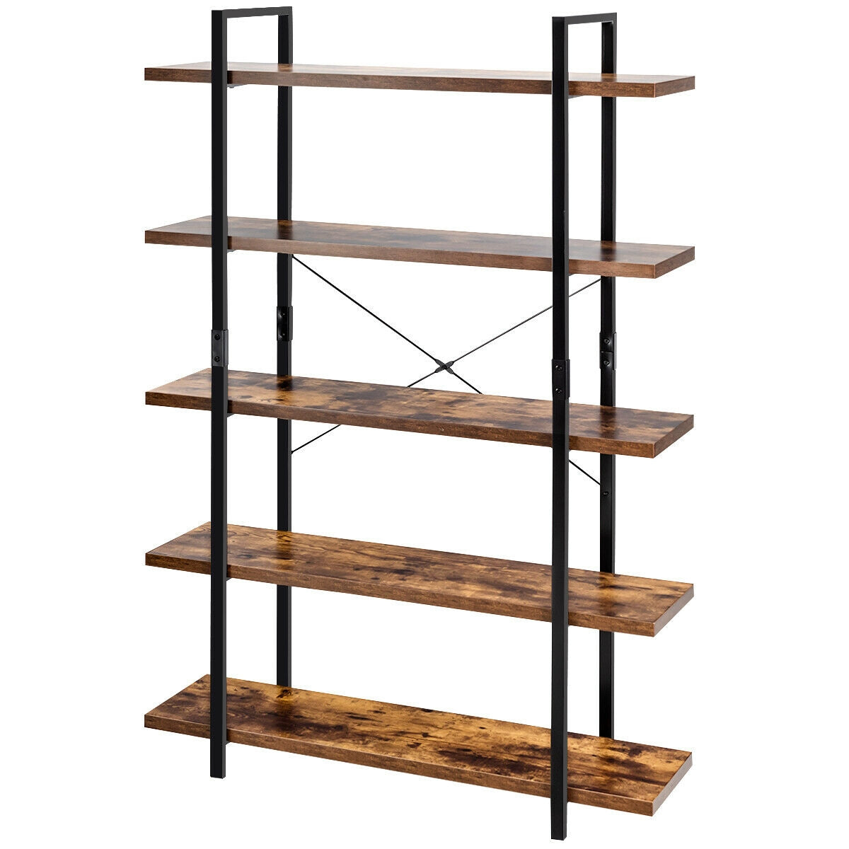 3/5 Tiers Industrial Bookcase with Metal Frame for Home Office-5-TierÂ