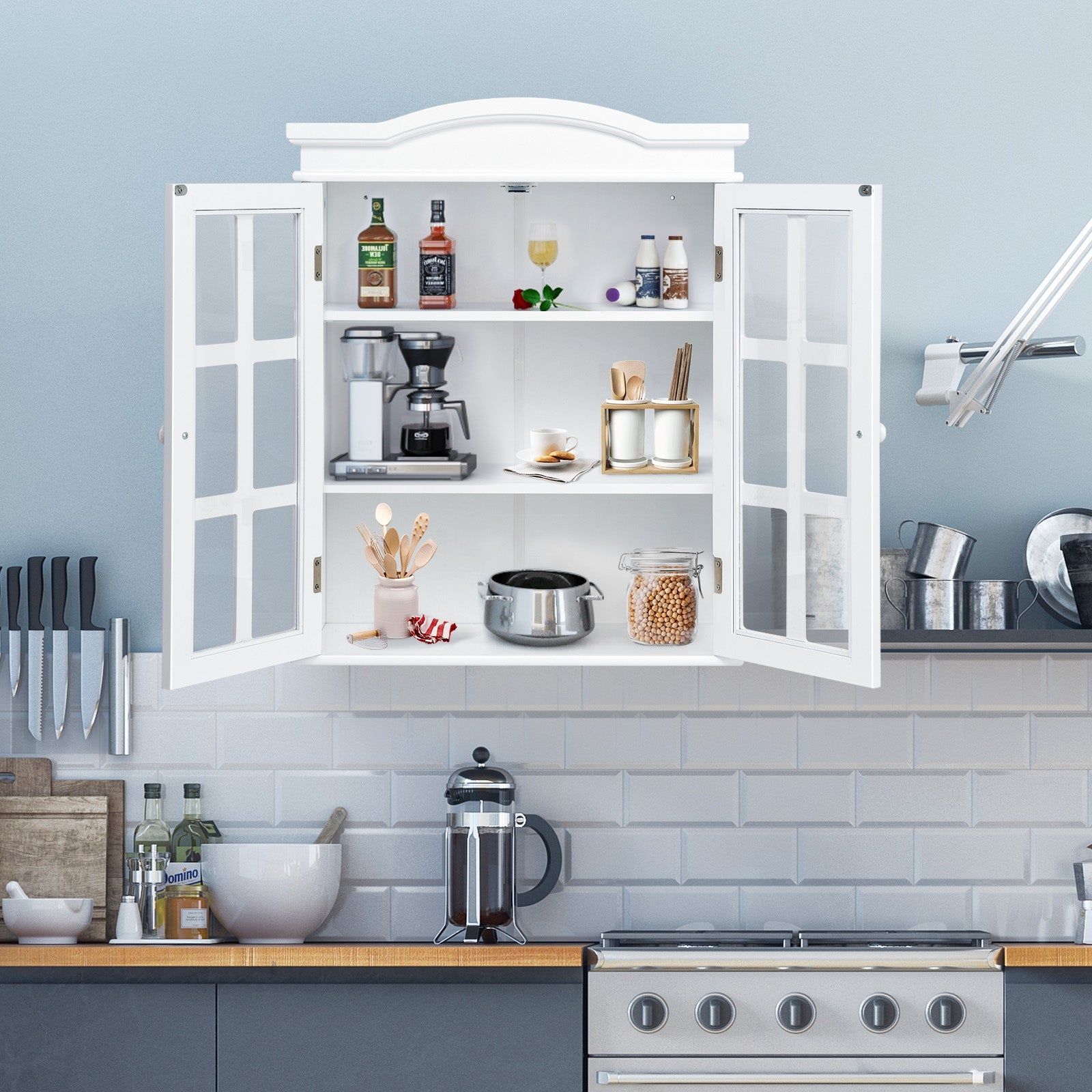 Wall-Mount Bathroom Double Doors Shelved Storage CabinetÂ