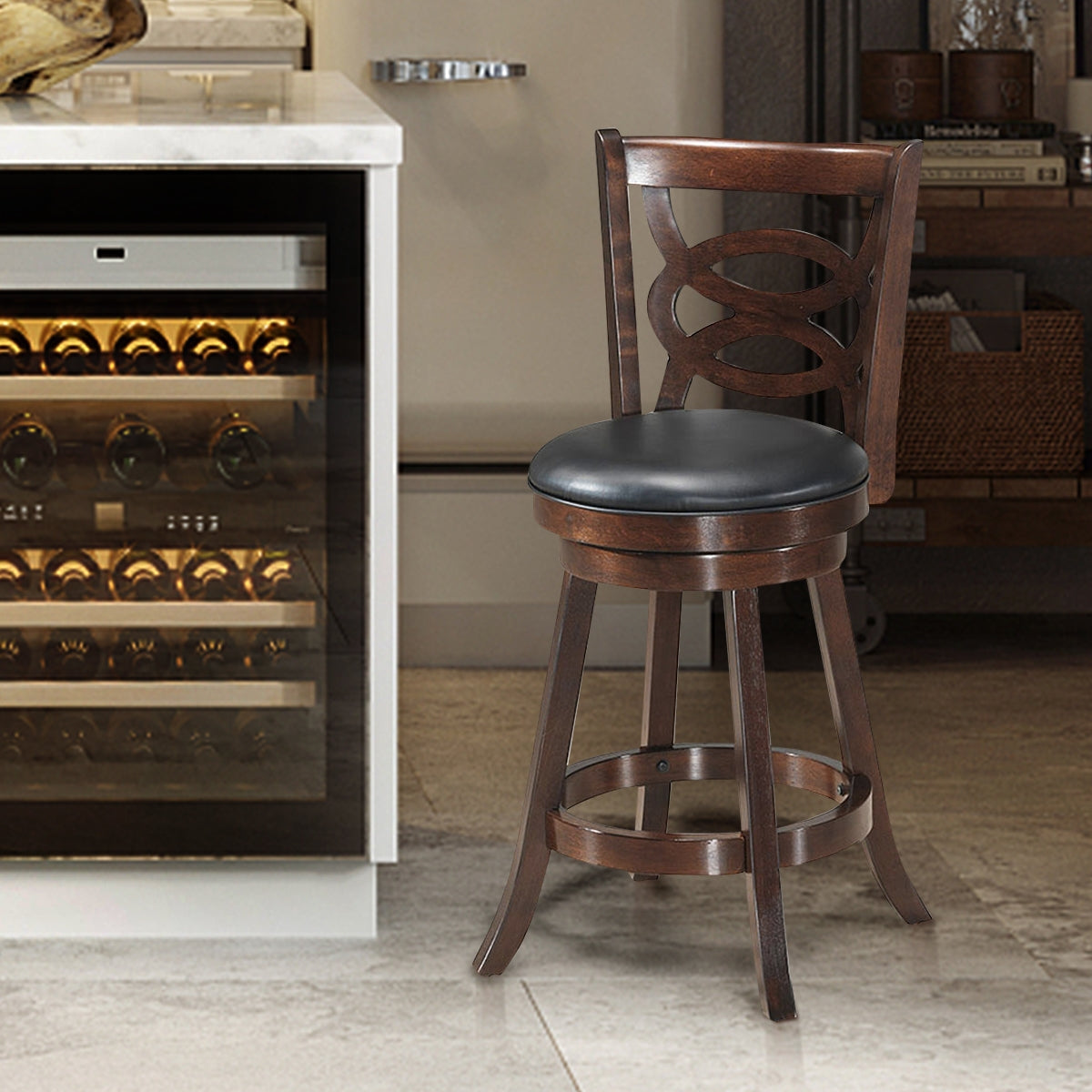 Counter Height Upholstered Espresso Swivel Dining Chair with Cushion Seat-24 InchÂ