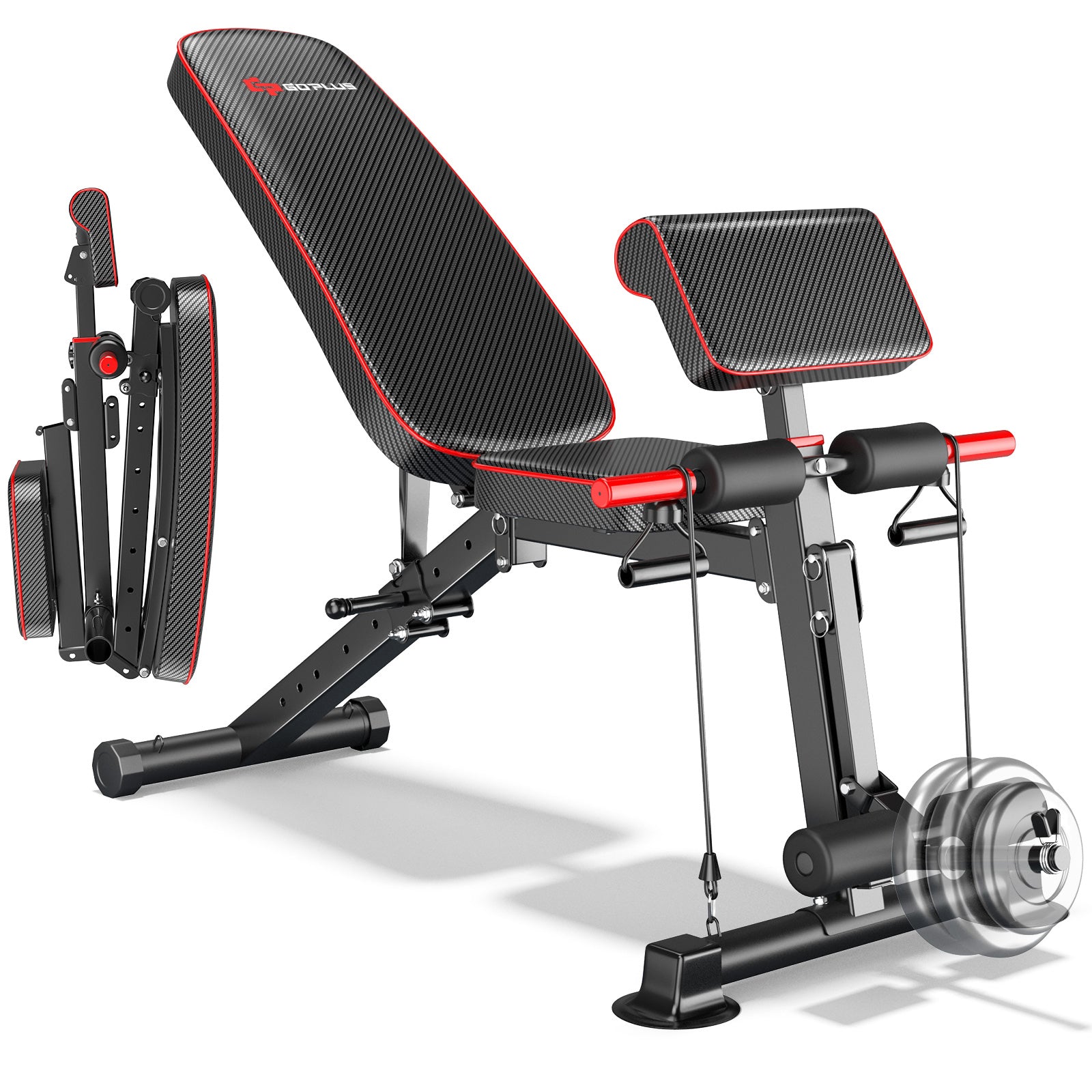 All-in-1 Adjustable Weight Folding Workout Bench with Elastic Cable-BlackÂ