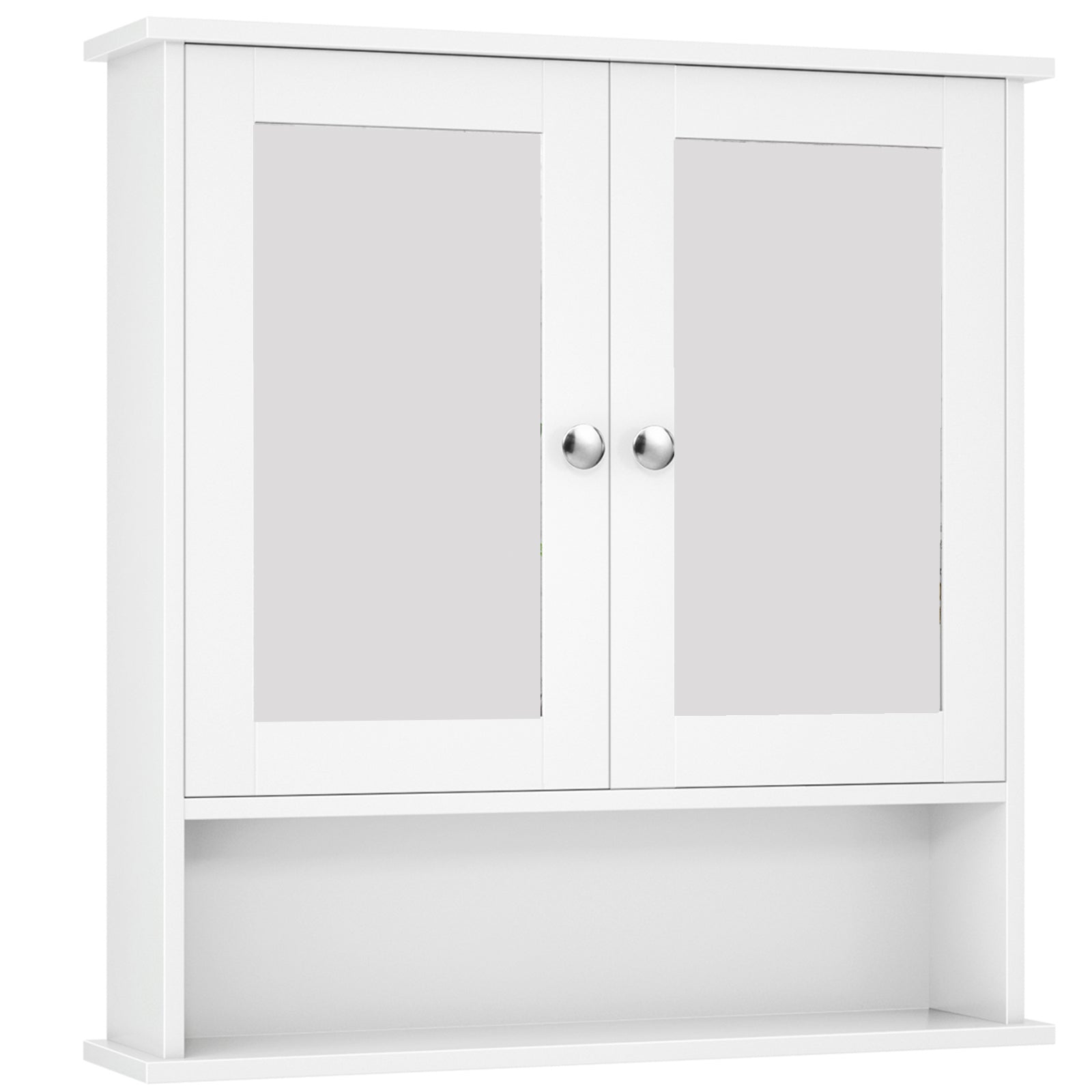 Bathroom Wall Cabinet with Double Mirror Doors-WhiteÂ