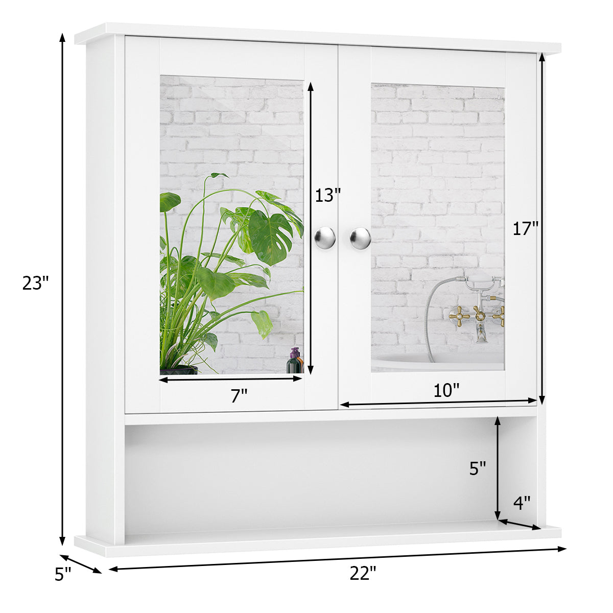 Bathroom Wall Cabinet with Double Mirror Doors-WhiteÂ