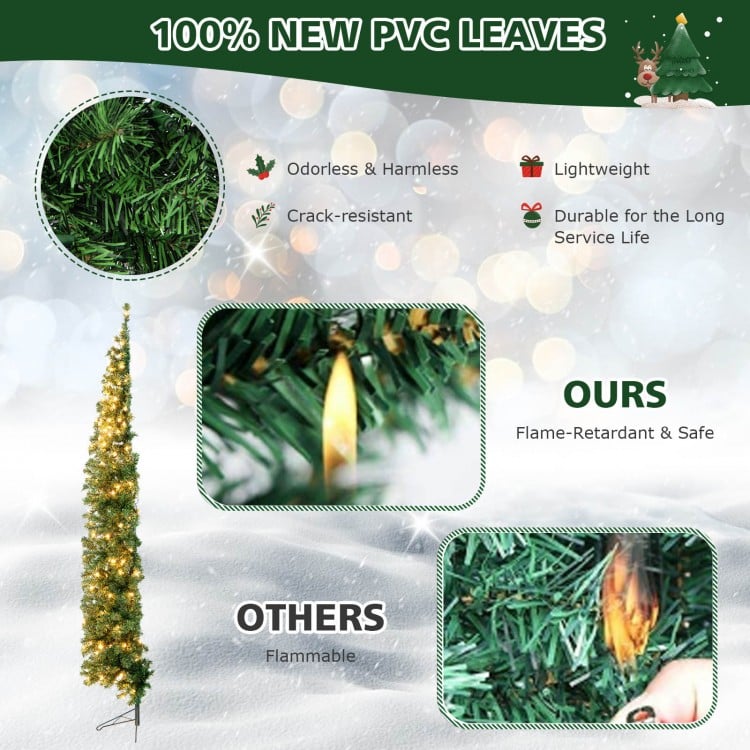 7 Feet Prelit Half-Shape Christmas Tree with 150 Lights