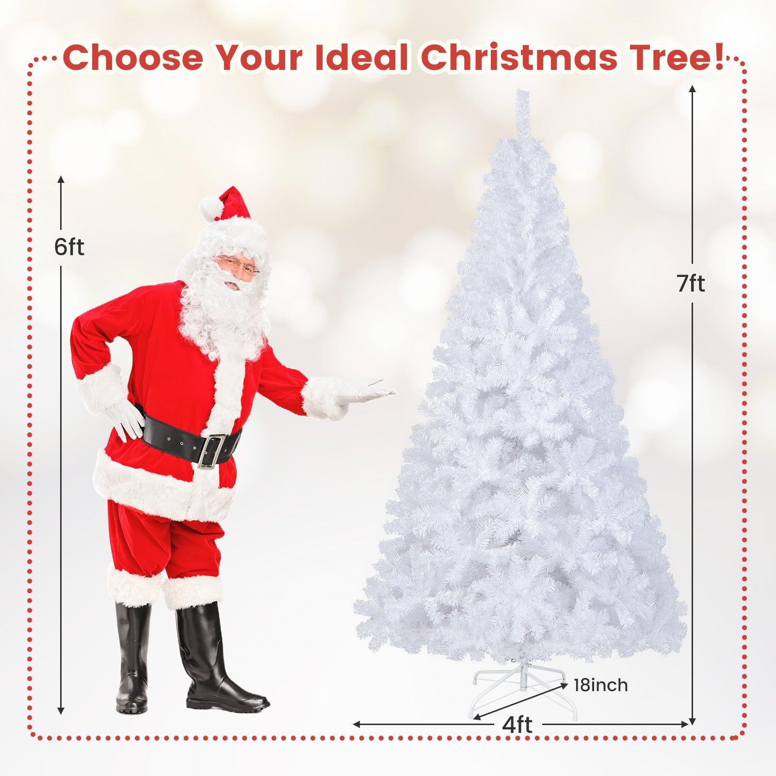 7 ft White Christmas Tree with Solid Metal Stand-7 ftÂ