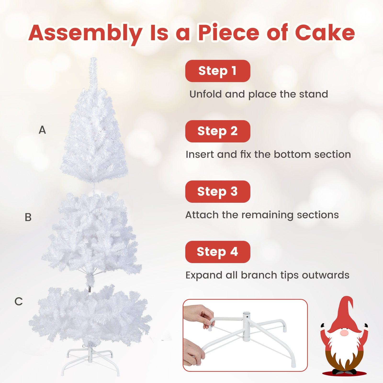 7 ft White Christmas Tree with Solid Metal Stand-7 ftÂ