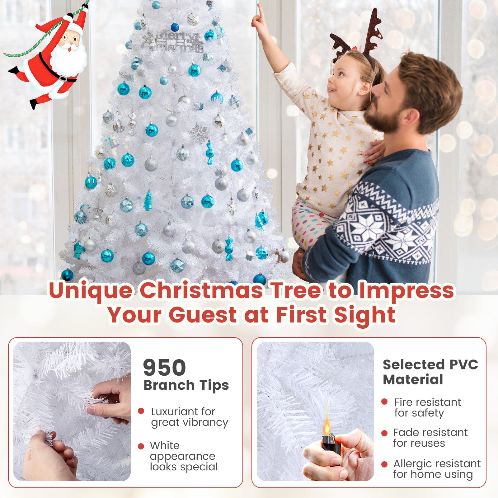 7 ft White Christmas Tree with Solid Metal Stand-7 ftÂ