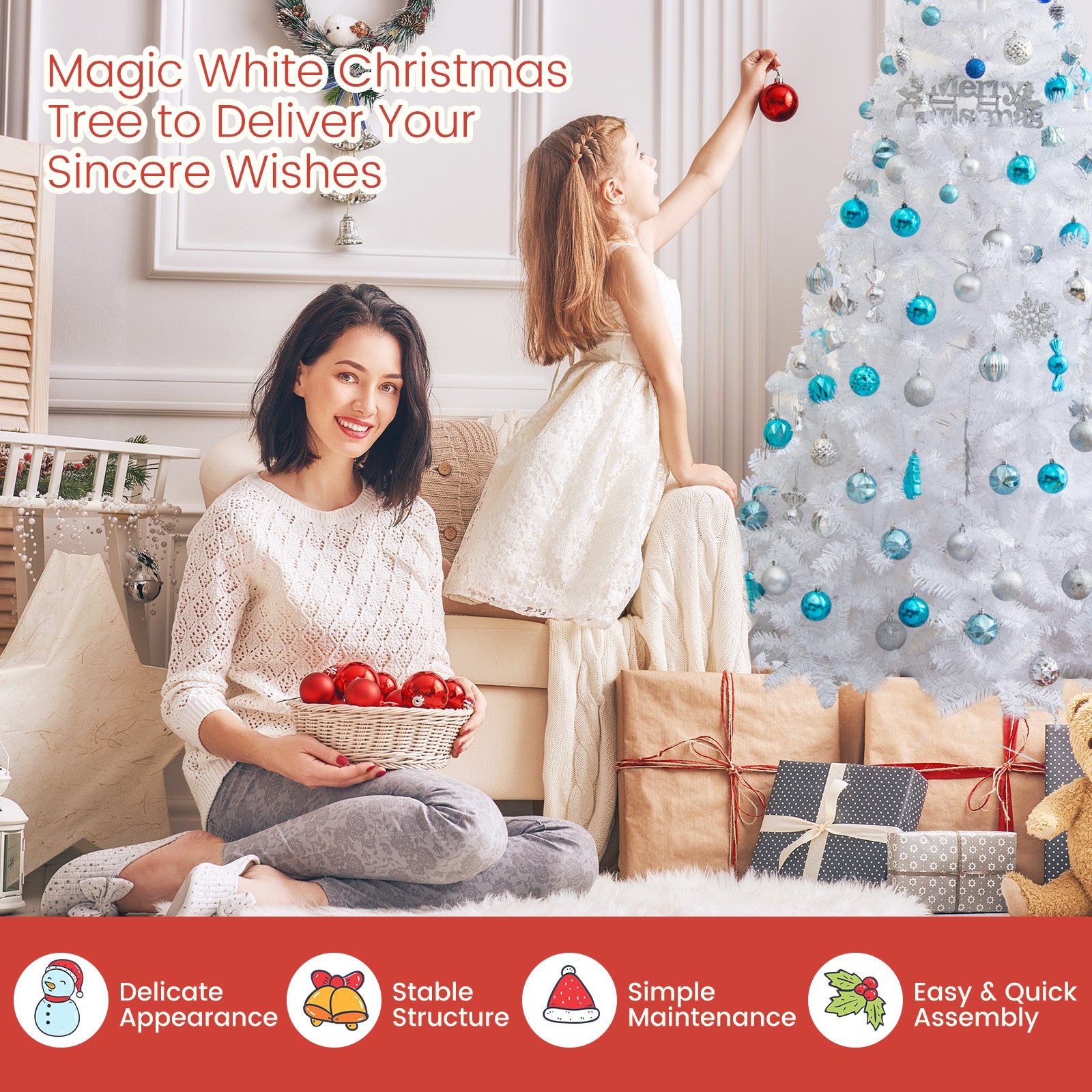 7 ft White Christmas Tree with Solid Metal Stand-7 ftÂ