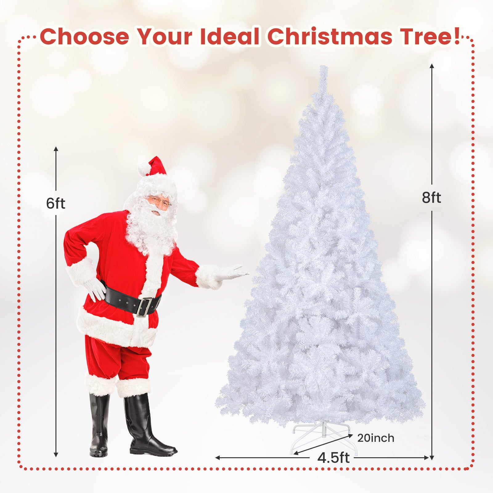 8 ft White Christmas Tree with Solid Metal Stand-8 ftÂ