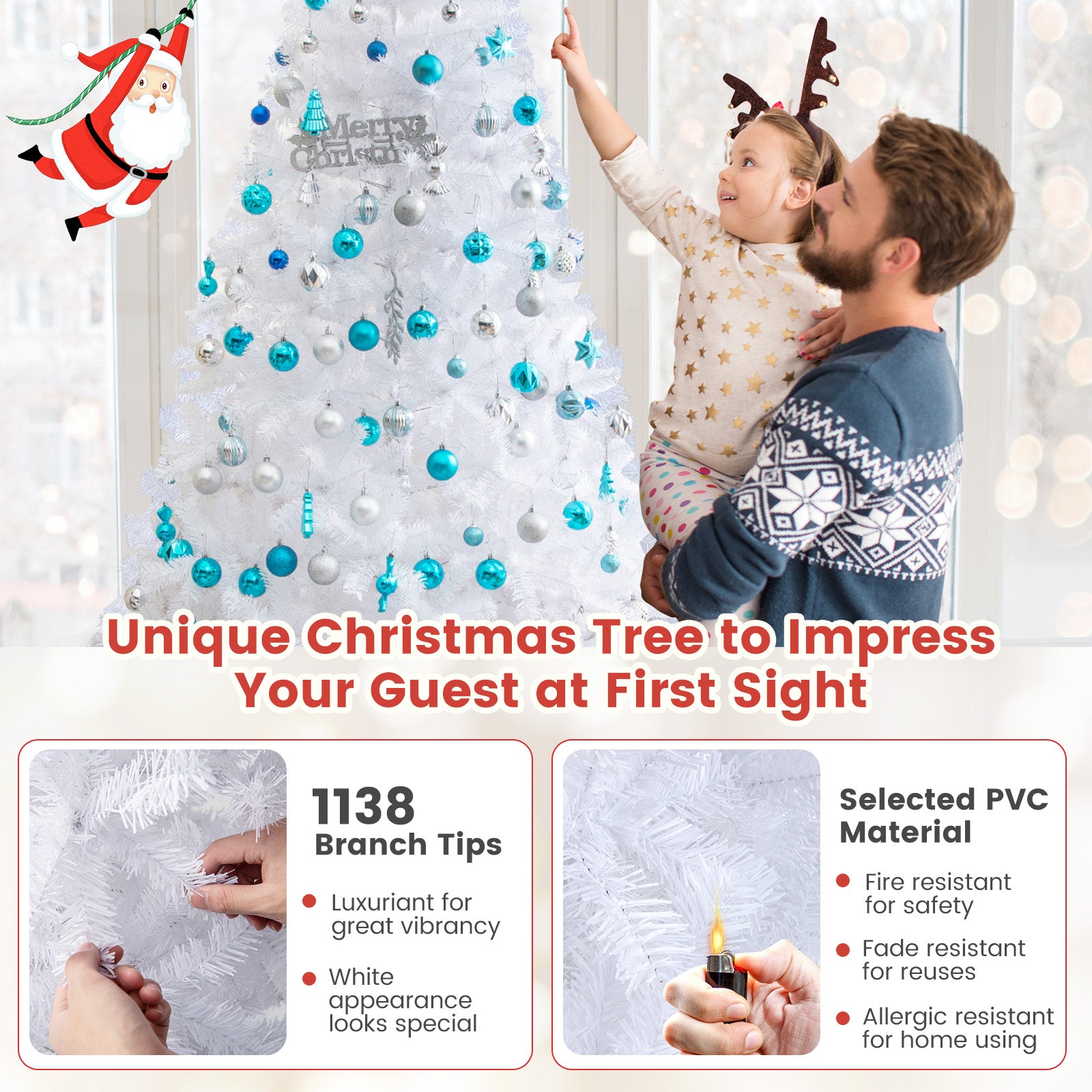 8 ft White Christmas Tree with Solid Metal Stand-8 ftÂ