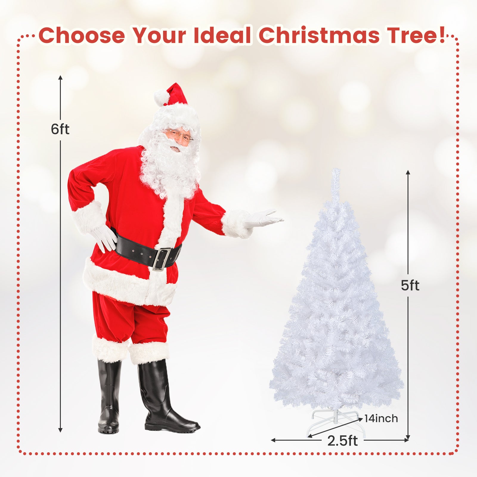 5 ft White Artificial PVC Christmas Tree with Solid Metal Stand-5 ftÂ
