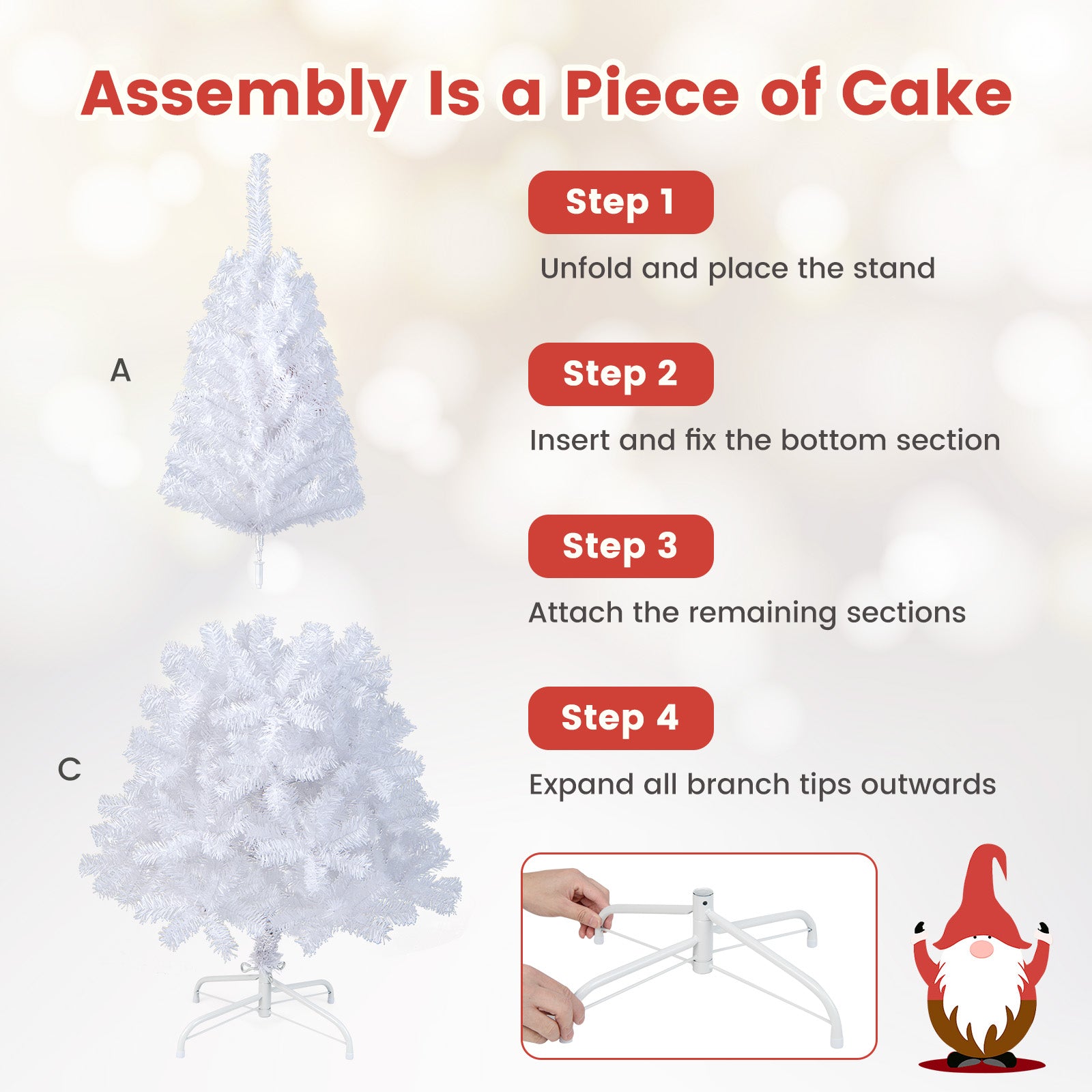 5 ft White Artificial PVC Christmas Tree with Solid Metal Stand-5 ftÂ