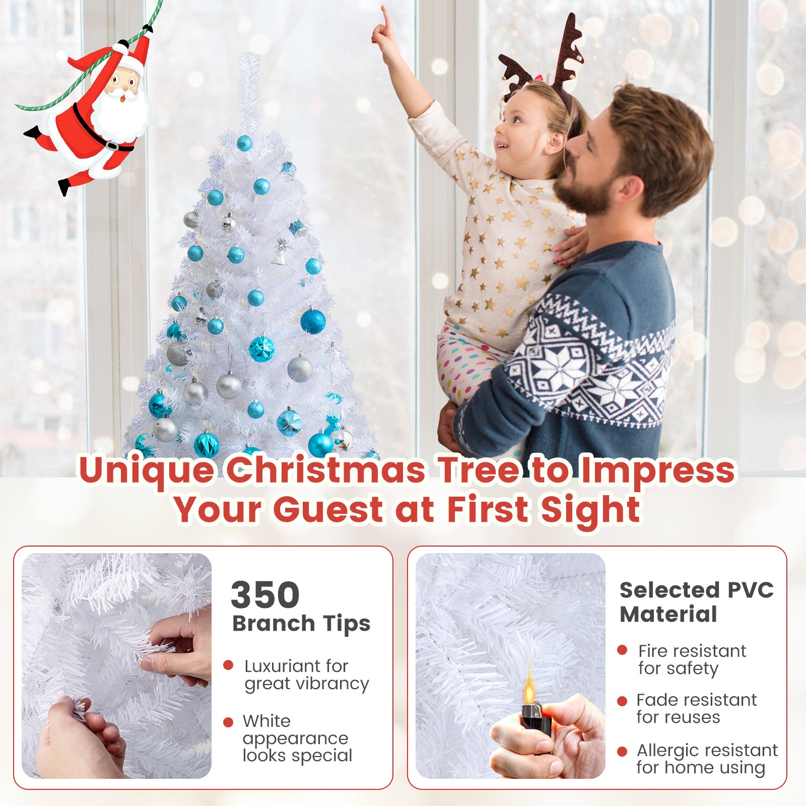 5 ft White Artificial PVC Christmas Tree with Solid Metal Stand-5 ftÂ