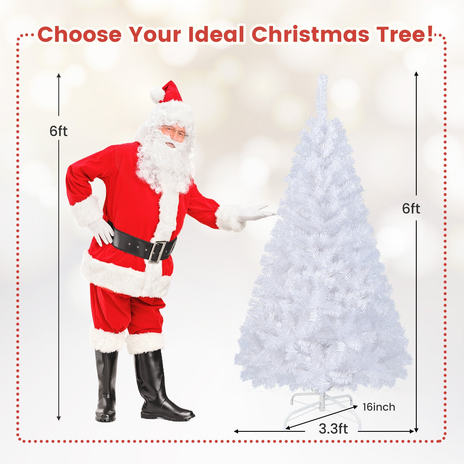 6 ft White Christmas Tree with Solid Metal Stand-6 ftÂ