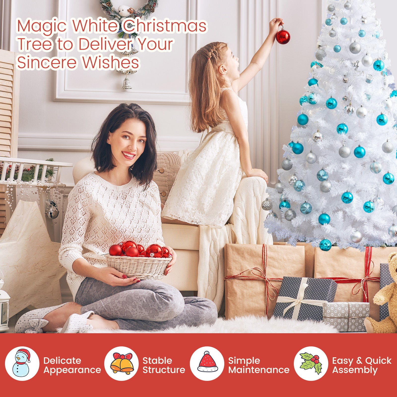 6 ft White Christmas Tree with Solid Metal Stand-6 ftÂ