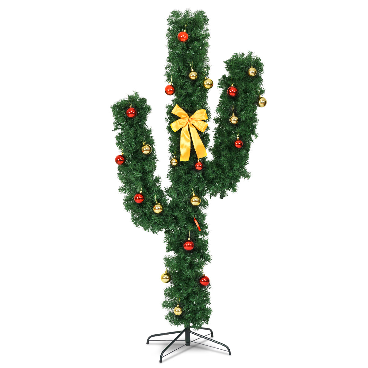 7 Feet Artificial Cactus PVC Christmas Tree with LED Lights and Ball Ornaments-7 ftÂ