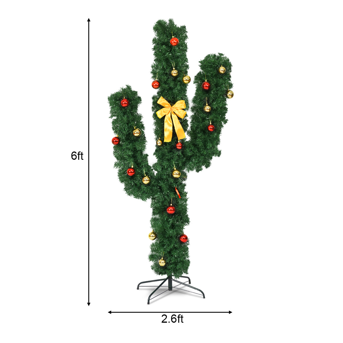 6 Feet Artificial Cactus PVC Christmas Tree with LED Lights and Ball Ornaments-6 ftÂ
