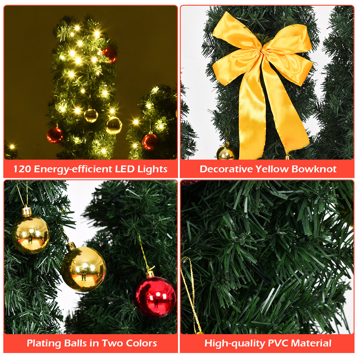 6 Feet Artificial Cactus PVC Christmas Tree with LED Lights and Ball Ornaments-6 ftÂ