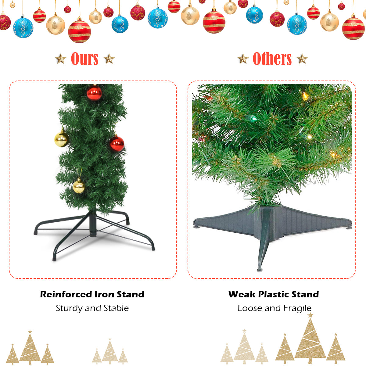 6 Feet Artificial Cactus PVC Christmas Tree with LED Lights and Ball Ornaments-6 ftÂ