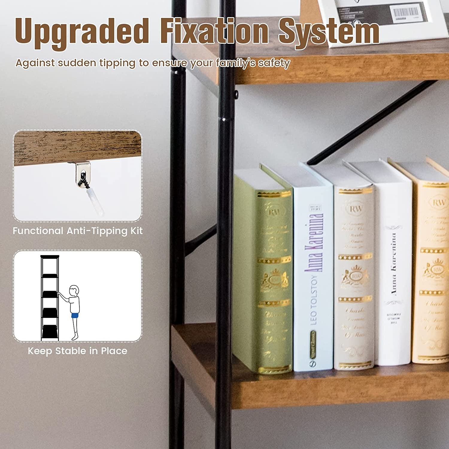 Multipurpose Open Bookcase Industrial Rack Wide Standing Storage Shelf-BrownÂ