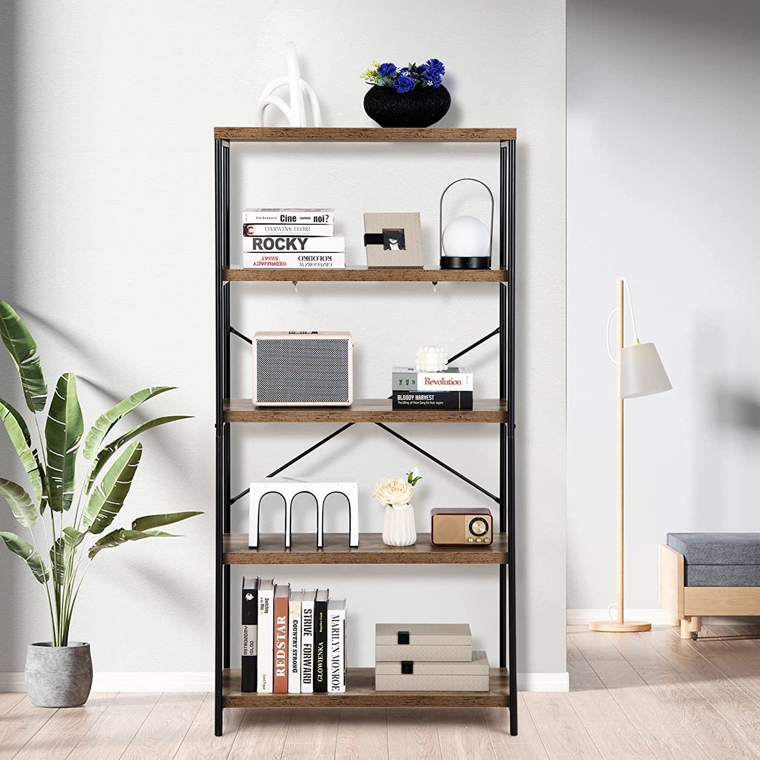 Multipurpose Open Bookcase Industrial Rack Wide Standing Storage Shelf-BrownÂ