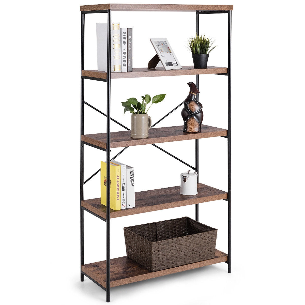 Multipurpose Open Bookcase Industrial Rack Wide Standing Storage Shelf-BrownÂ