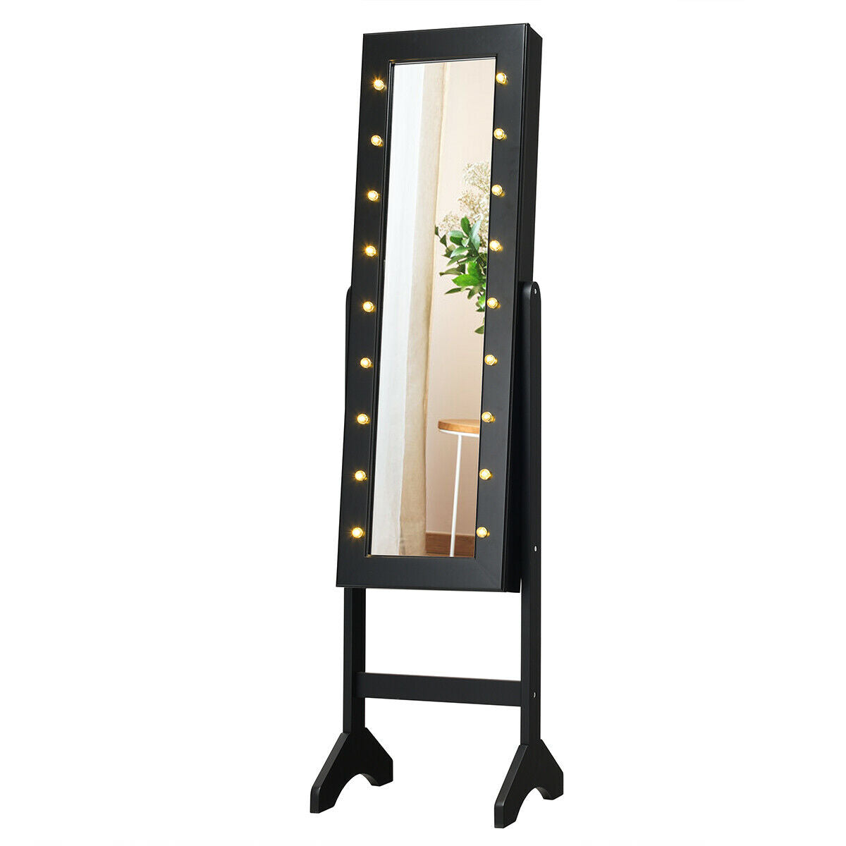 Mirrored Jewelry Cabinet Armoire Organizer w/ LED lights-BlackÂ