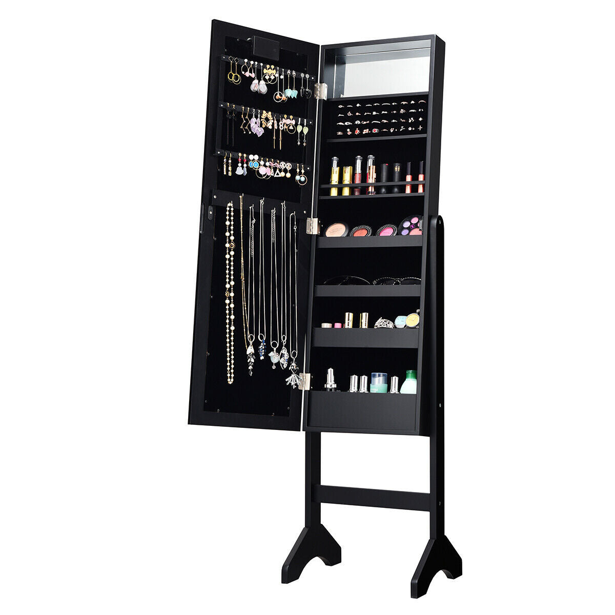 Mirrored Jewelry Cabinet Armoire Organizer w/ LED lights-BlackÂ