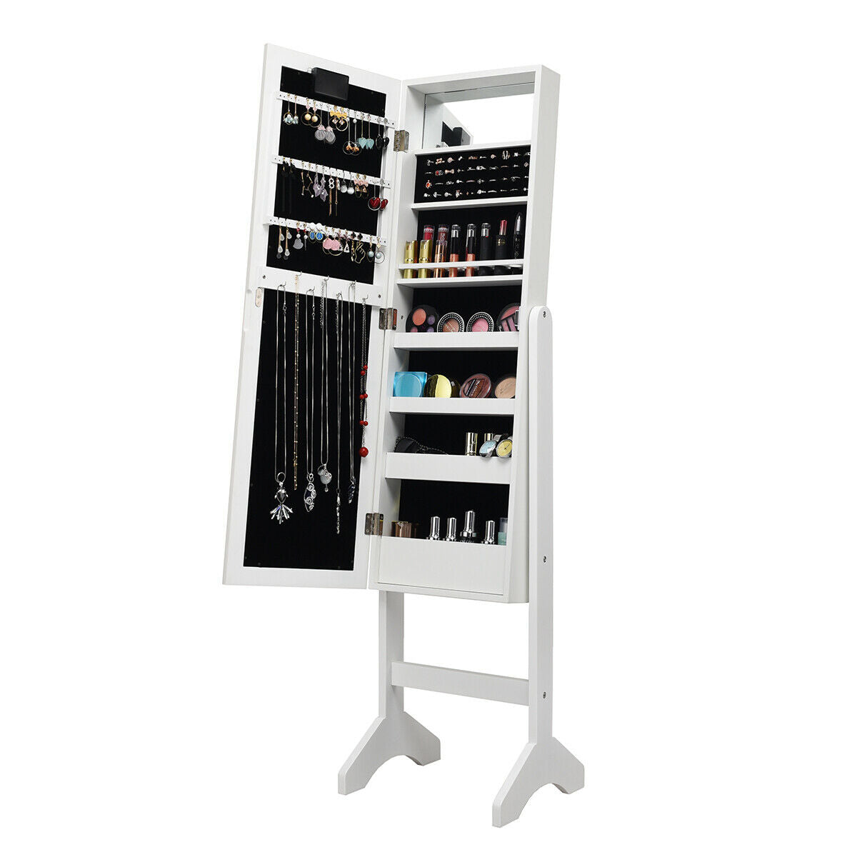 Mirrored Jewelry Cabinet Armoire Organizer w/ LED lights-WhiteÂ