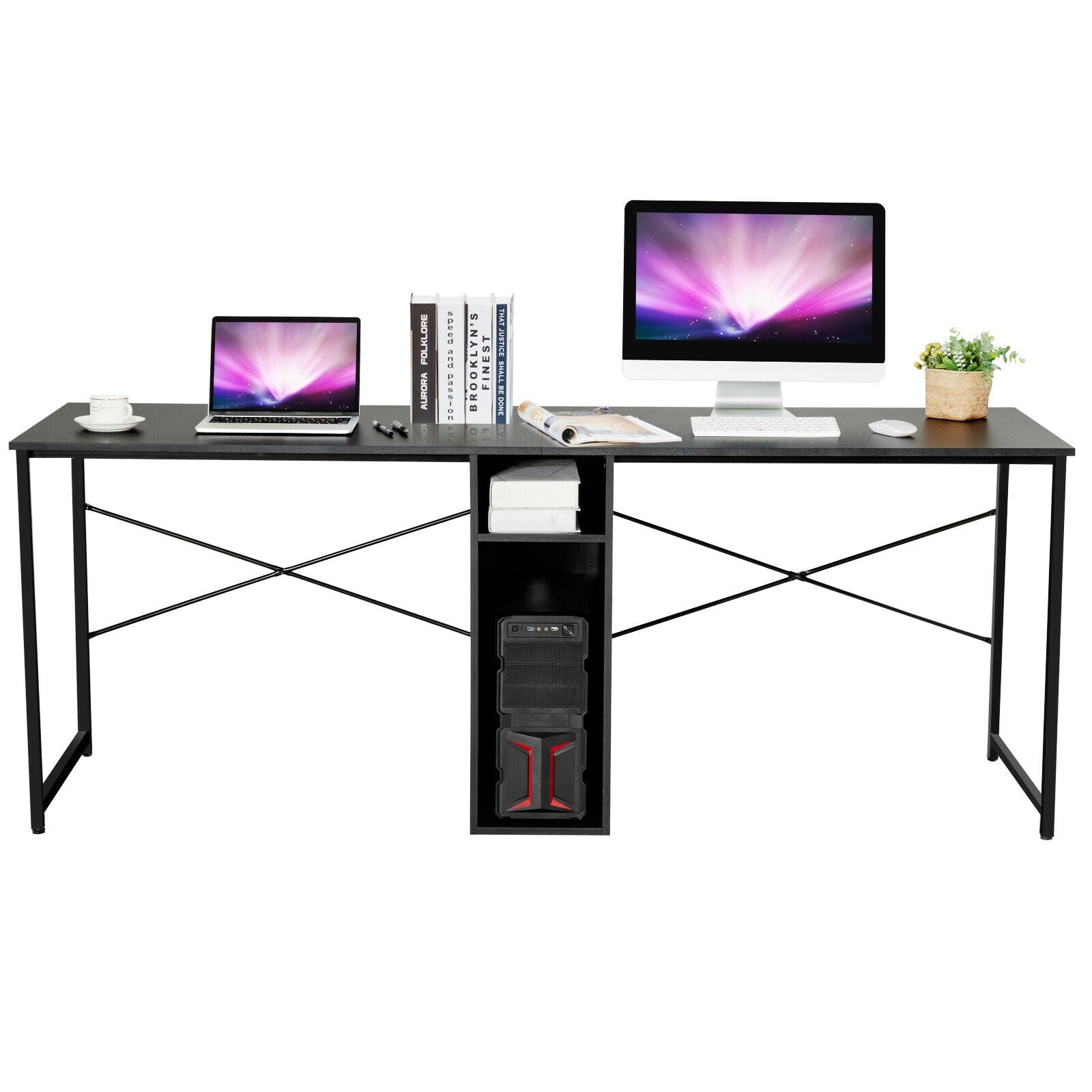 79 Inch Multifunctional Office Desk for 2 Person with Storage-BlackÂ
