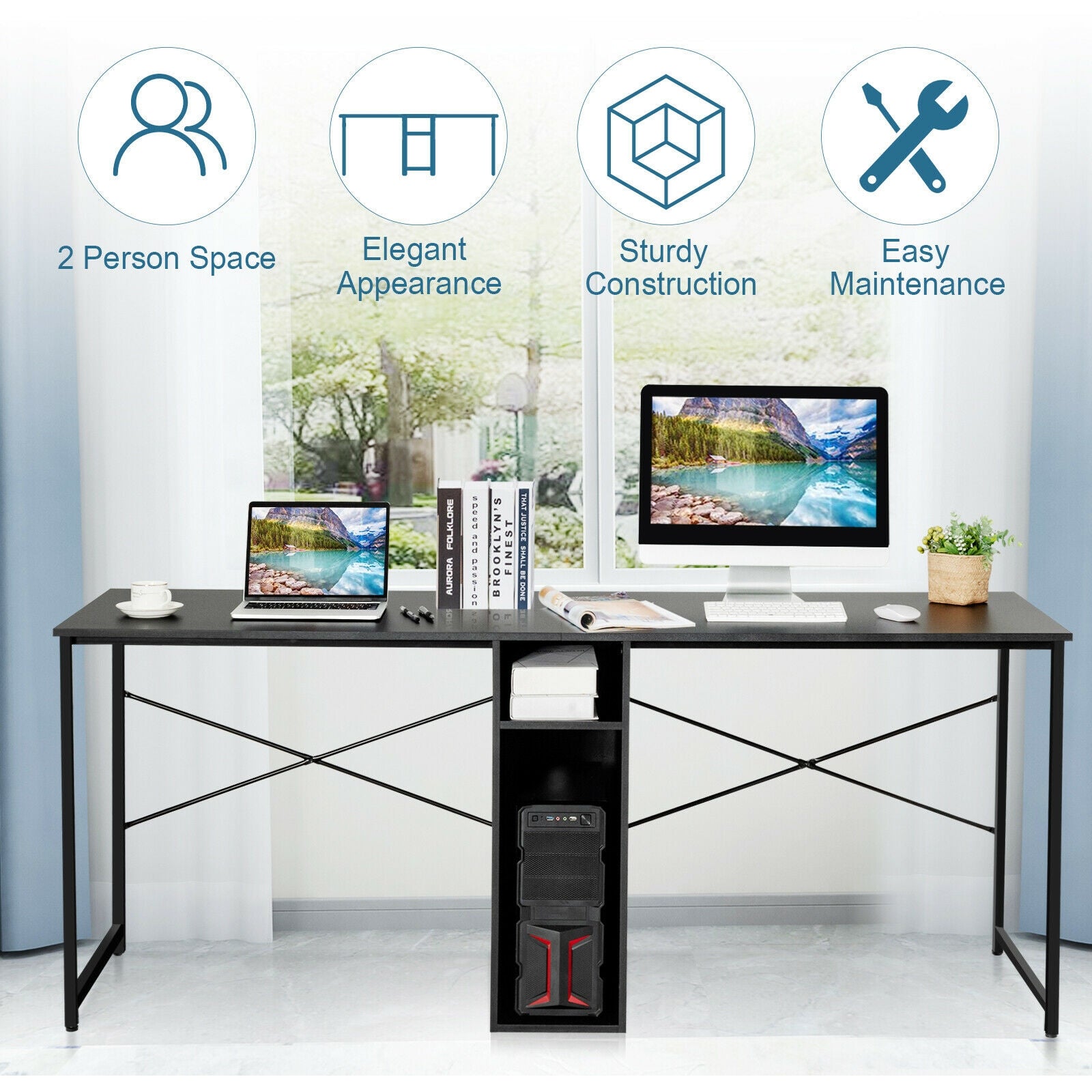79 Inch Multifunctional Office Desk for 2 Person with Storage-BlackÂ