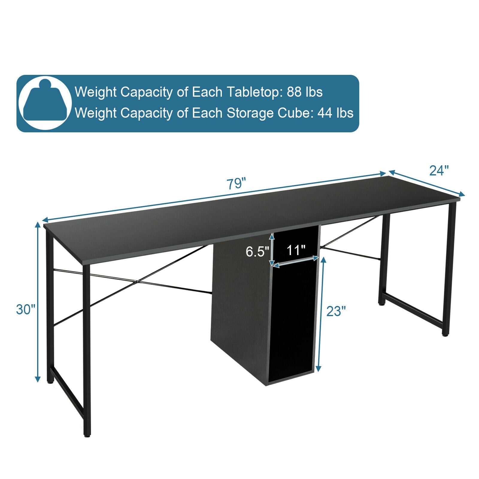 79 Inch Multifunctional Office Desk for 2 Person with Storage-BlackÂ