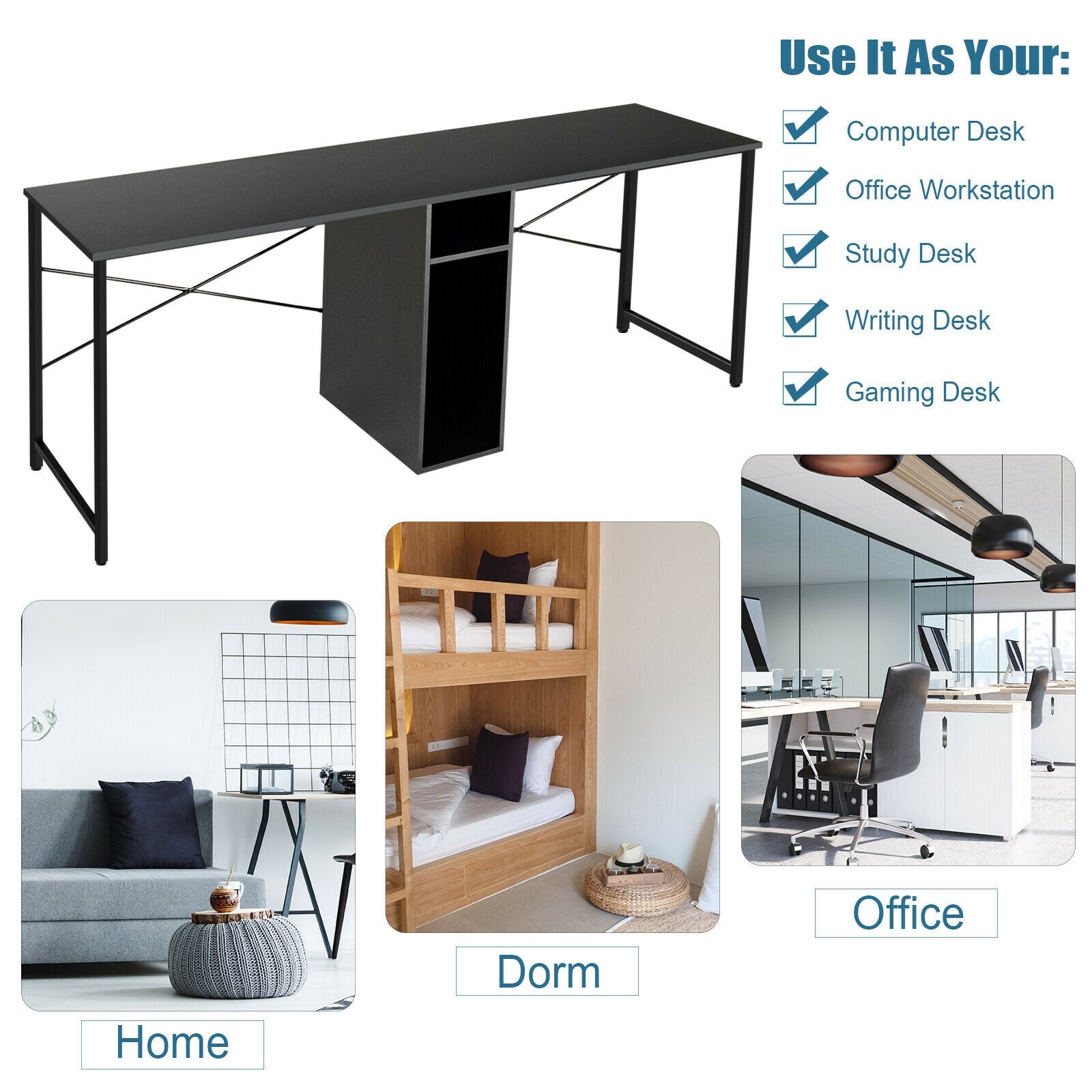 79 Inch Multifunctional Office Desk for 2 Person with Storage-BlackÂ