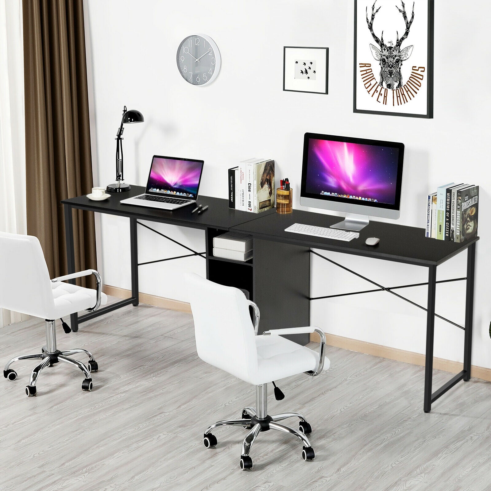 79 Inch Multifunctional Office Desk for 2 Person with Storage-BlackÂ