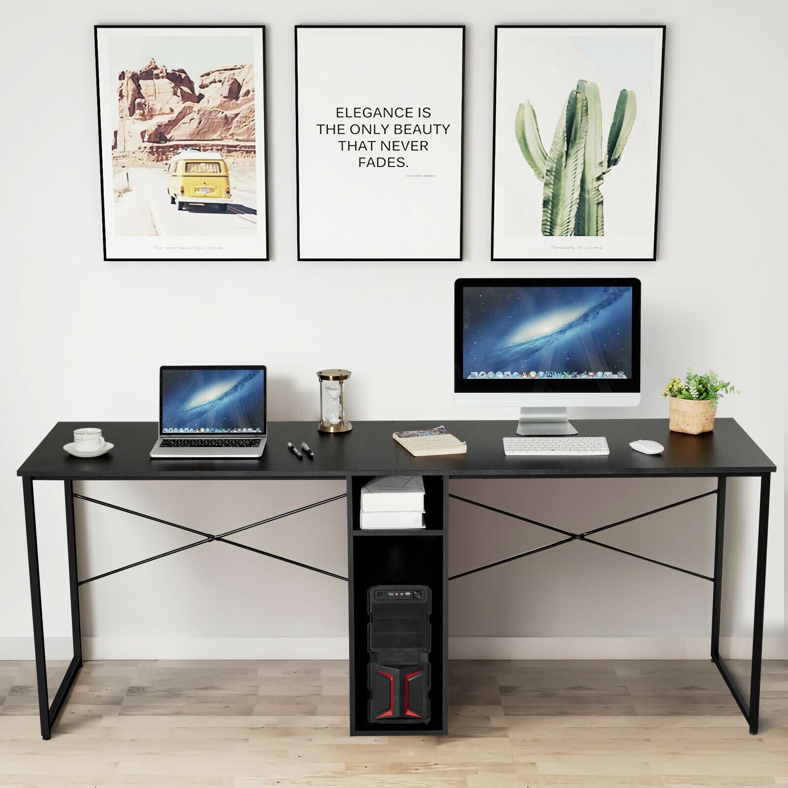 79 Inch Multifunctional Office Desk for 2 Person with Storage-BlackÂ