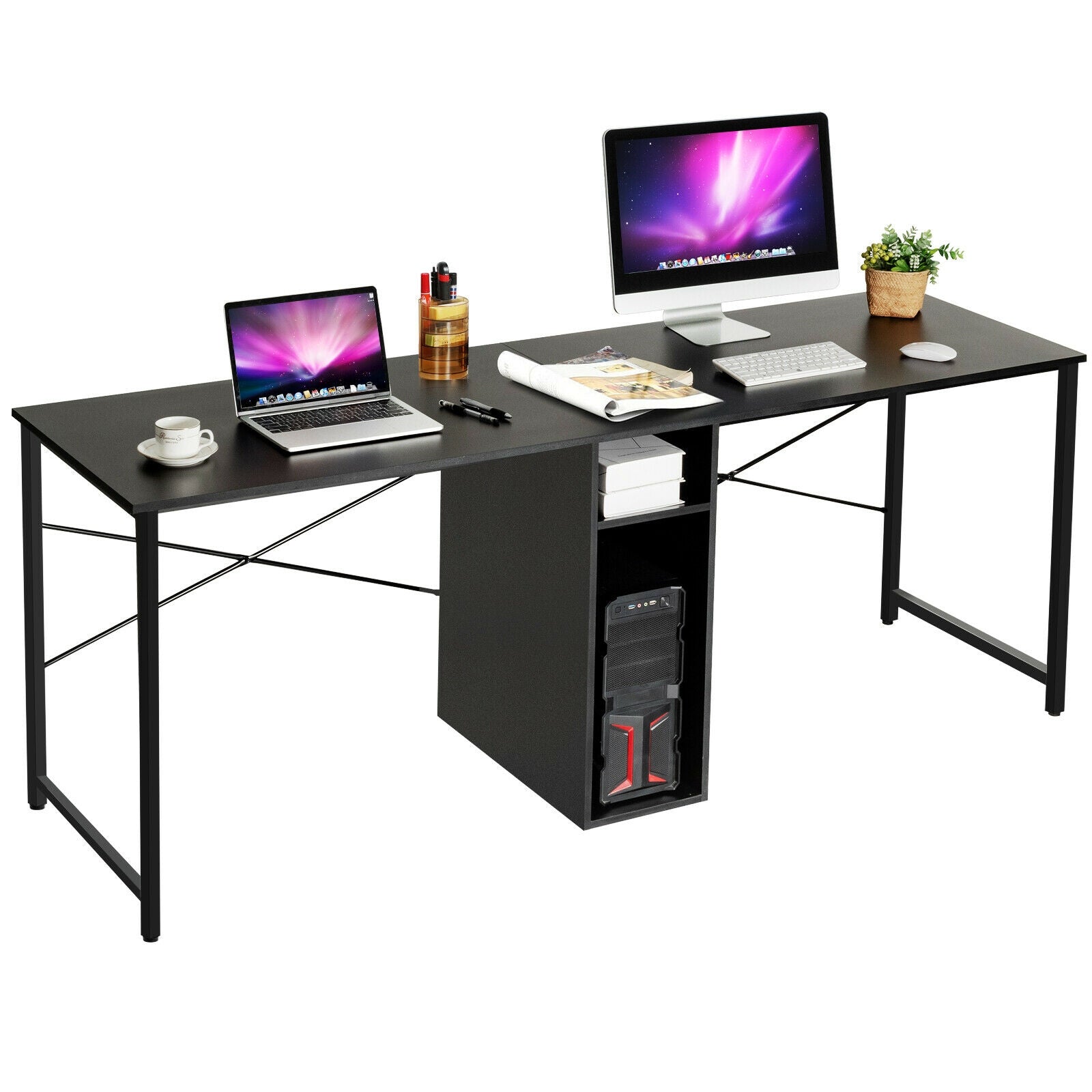 79 Inch Multifunctional Office Desk for 2 Person with Storage-BlackÂ